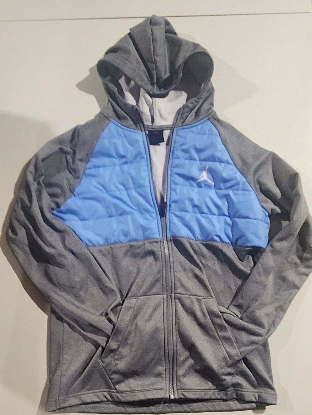 Jordan Kids Gray and Light Blue Quilted Hooded Jacket Size XL 13-15 Years Old